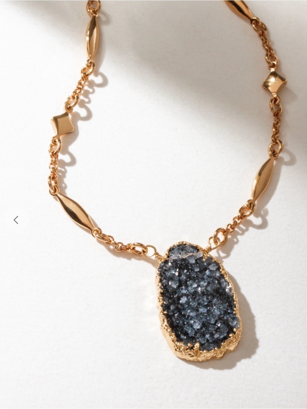 Gold Chain Necklace with Dark Gray Druzy Pendant